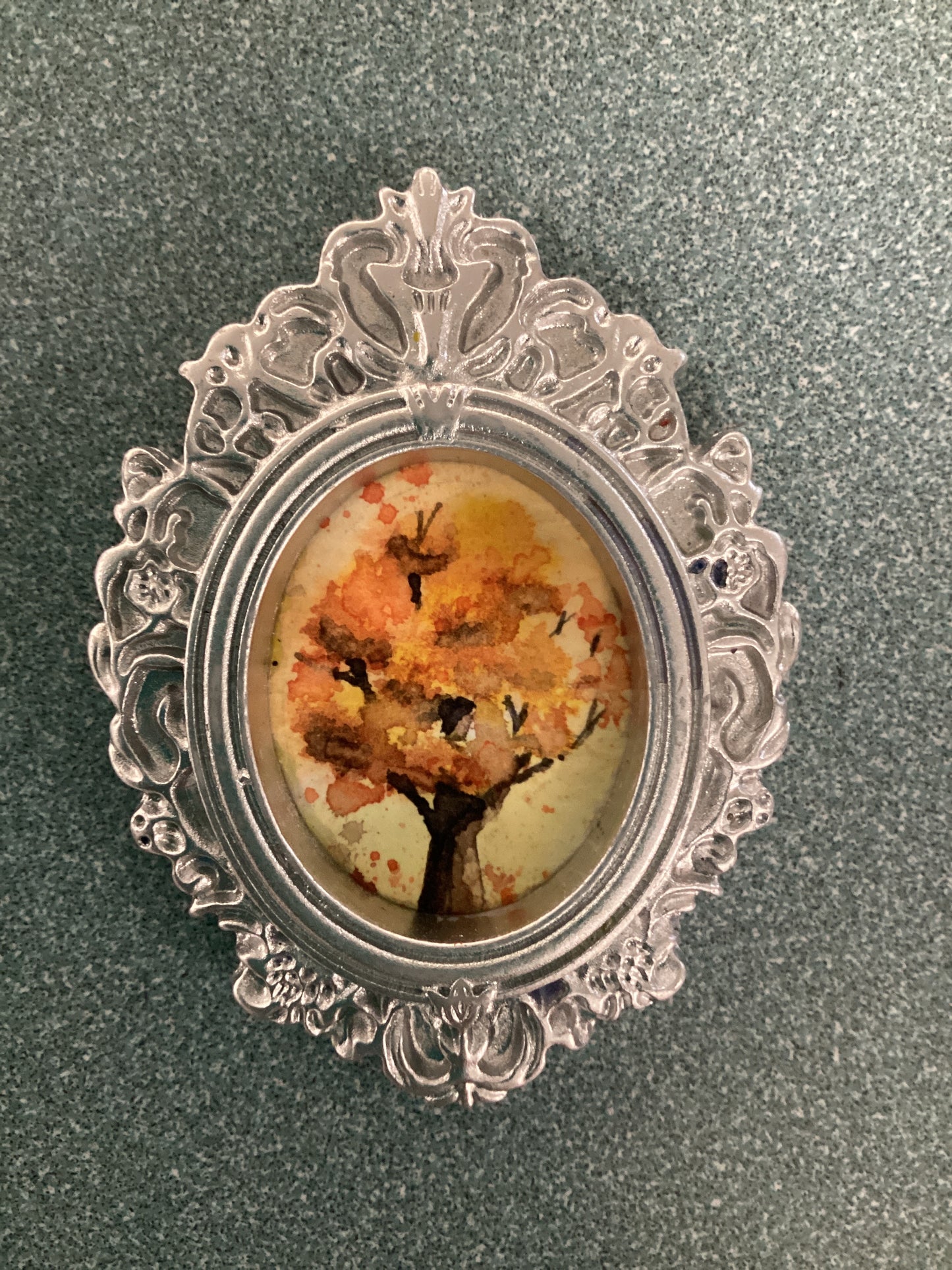 Fall Tree in Small Silver Oval Frame by Dominique LaVoie