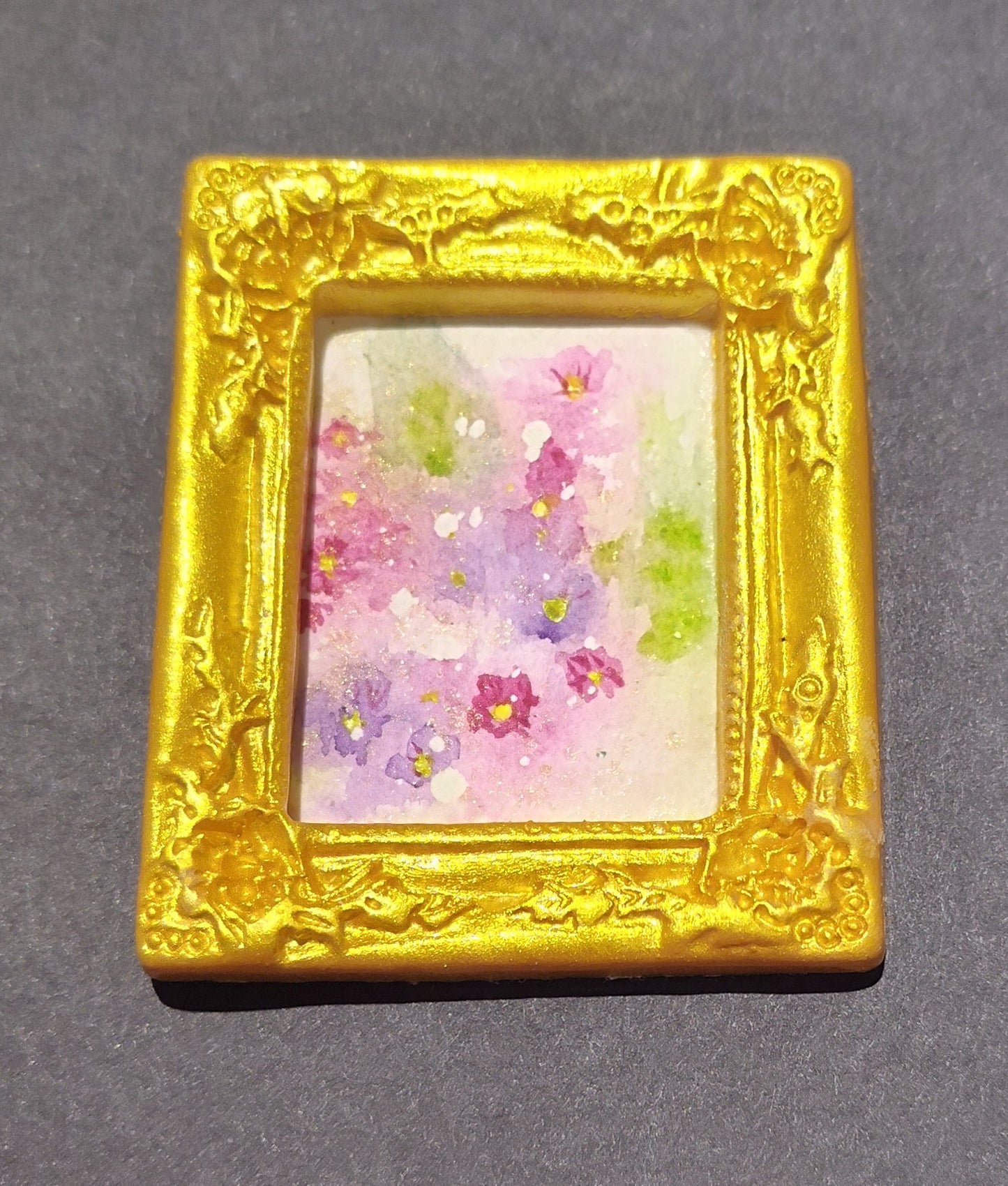 Pink & Purple Abstract in Gold Rectangle frame by Dominique LaVoie
