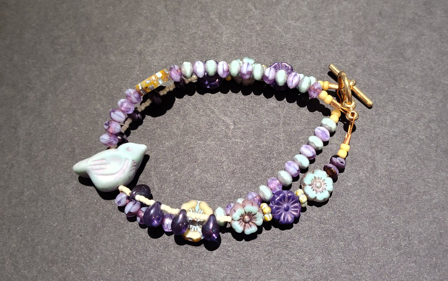 Blue & Purple double strand Birdie Bracelet - Goblin's Market - Virginia Burnett