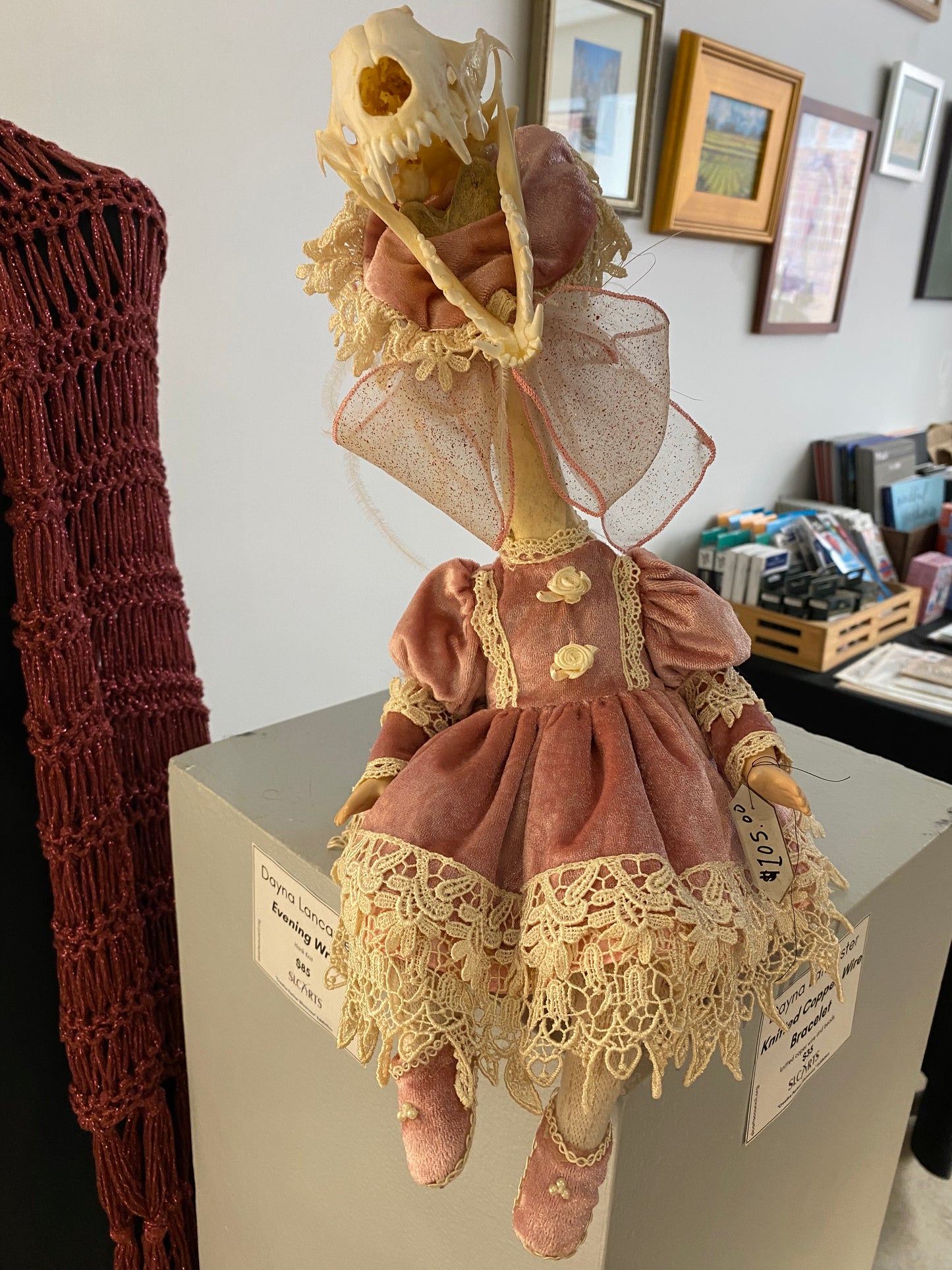 "Untitled (Skull Doll on Music Box)" Found Object Sculpture by Elizabeth L. L. Paige