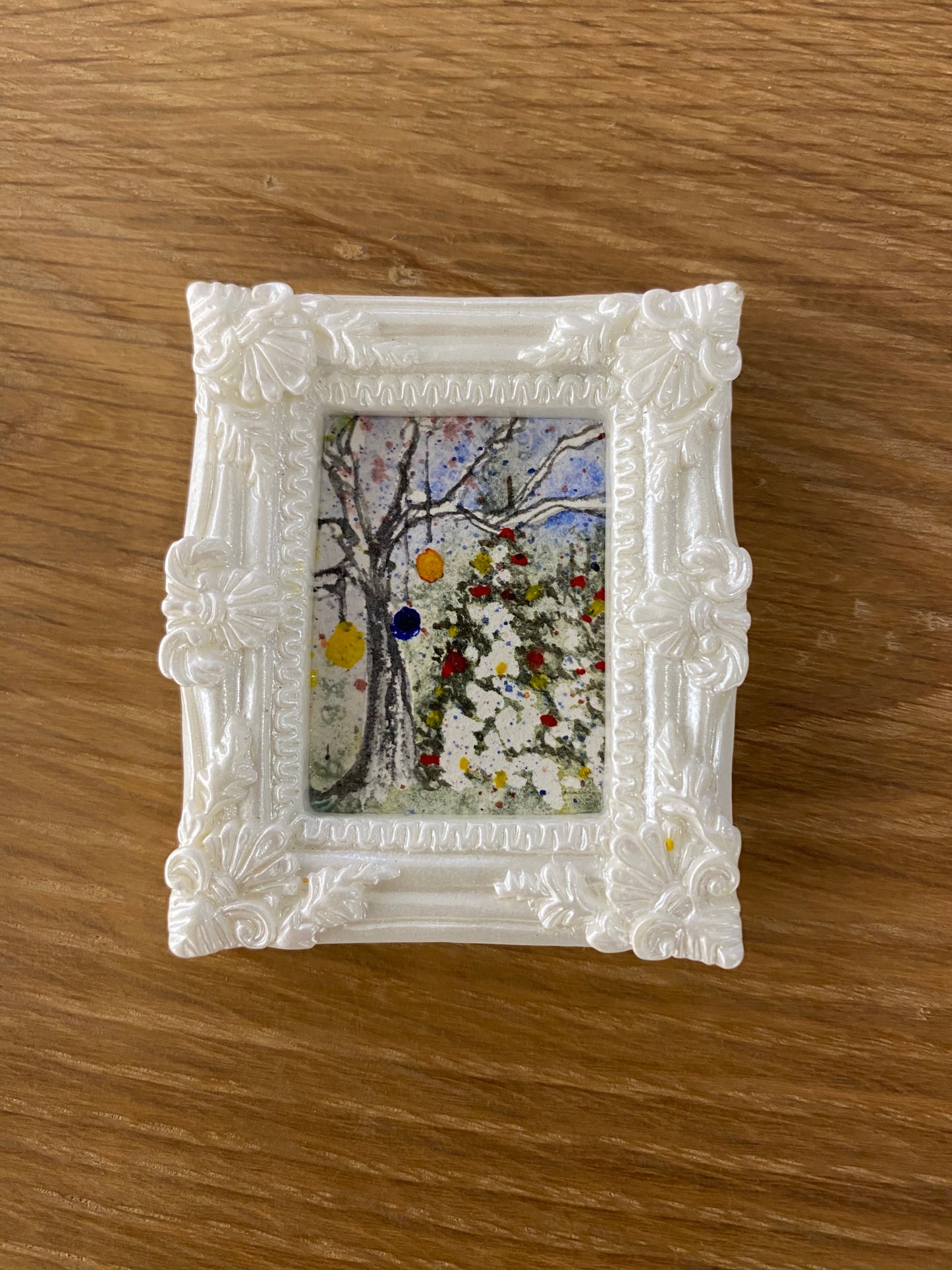 Trees with Ornaments in White Frame by Dominique LaVoie