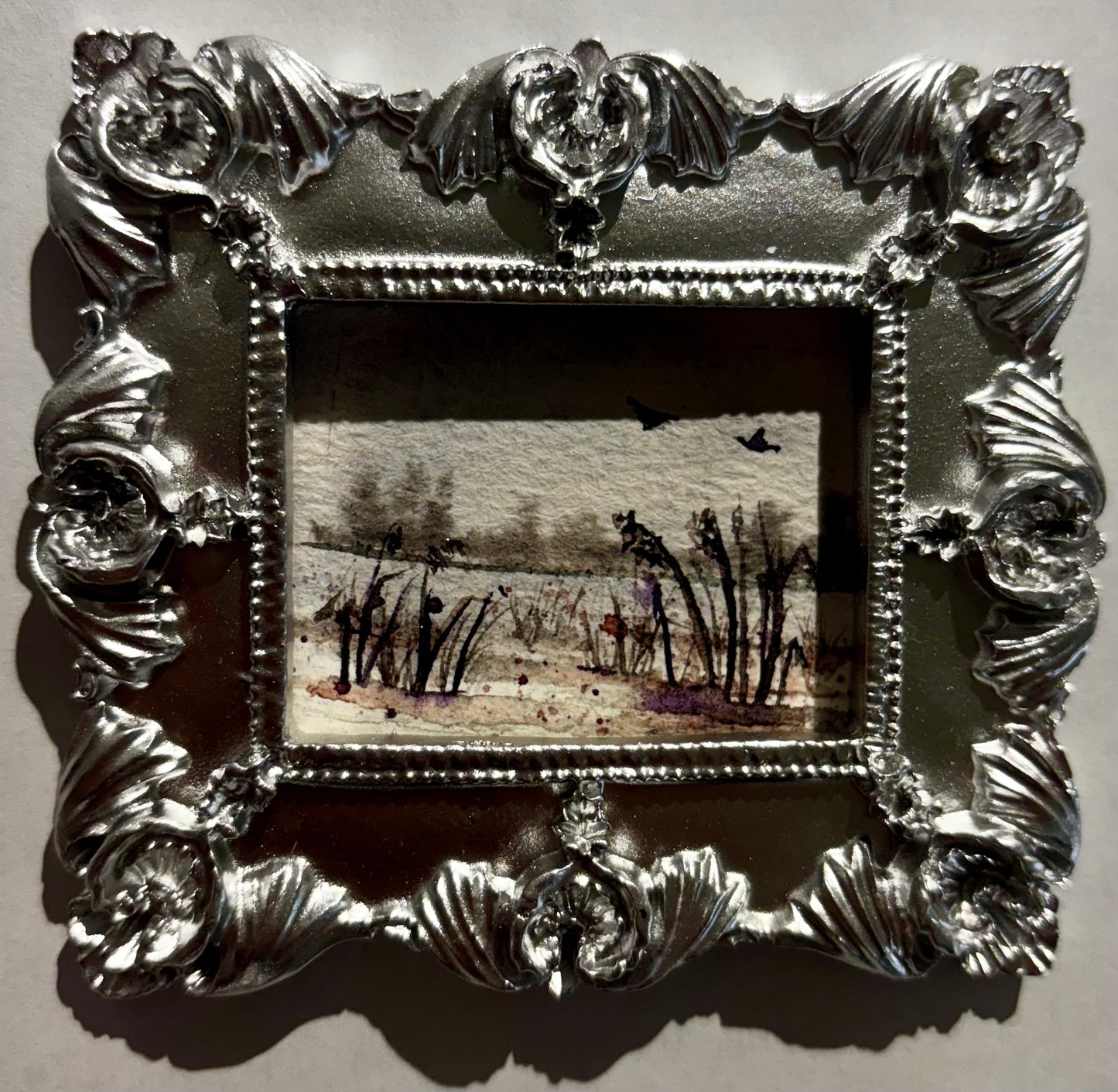 Silver framed watercolor of grasses with stand - Dominique LaVoie