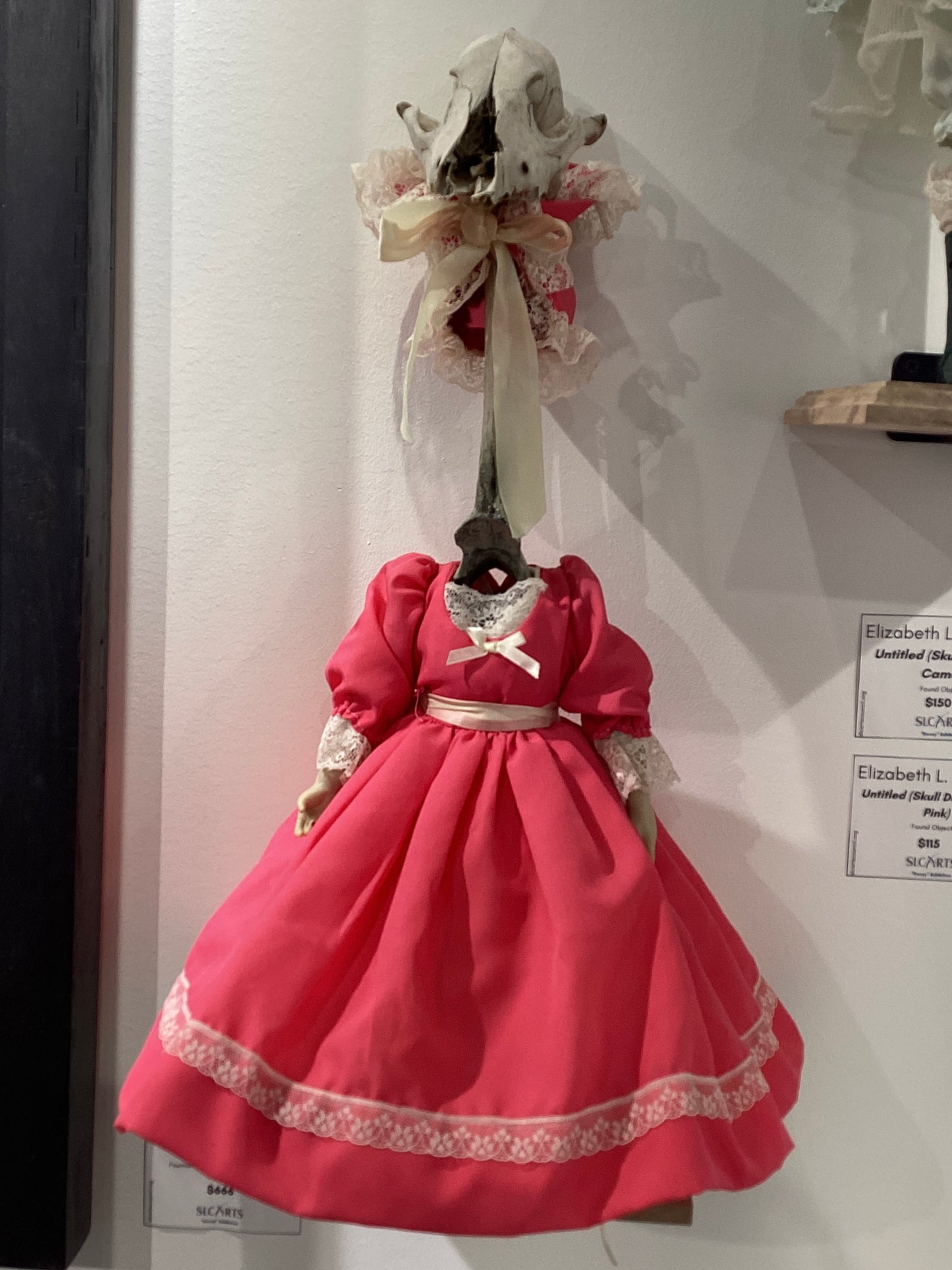 "Untitled (Skull Doll in Bright Pink)" Found Object Sculpture by Elizabeth L. L. Paige