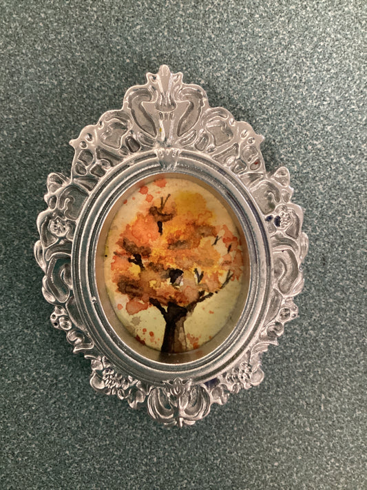 Fall Tree in Small Silver Oval Frame by Dominique LaVoie