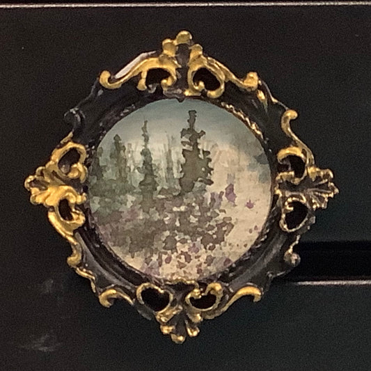Black and Gold Roun Frame with Pines