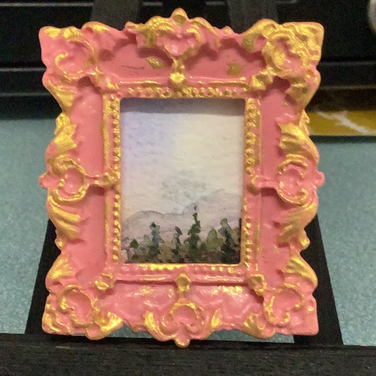 Purple Mountain Landscape with Pink and Gold Frame