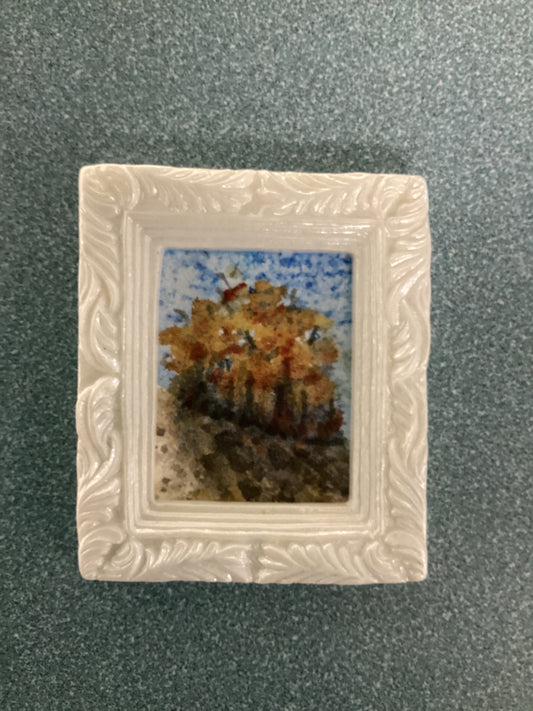 Fall Trees on Cliff in Small White Frame by Dominique LaVoie