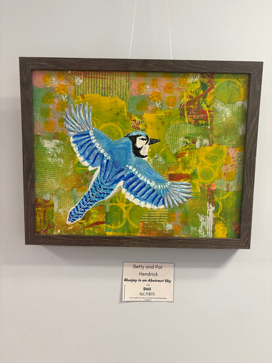 Betty and Pat Hendrick - Bluejay in an Abstract Sky