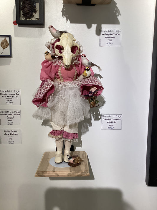 "Untitled (Skull Doll with Birds)" Found Object Sculpture by Elizabeth L. L. Paige