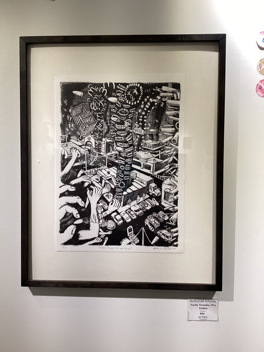 "Trucks, Tornados, TV's, Trailers" Lithograph by Nathaniel Infante