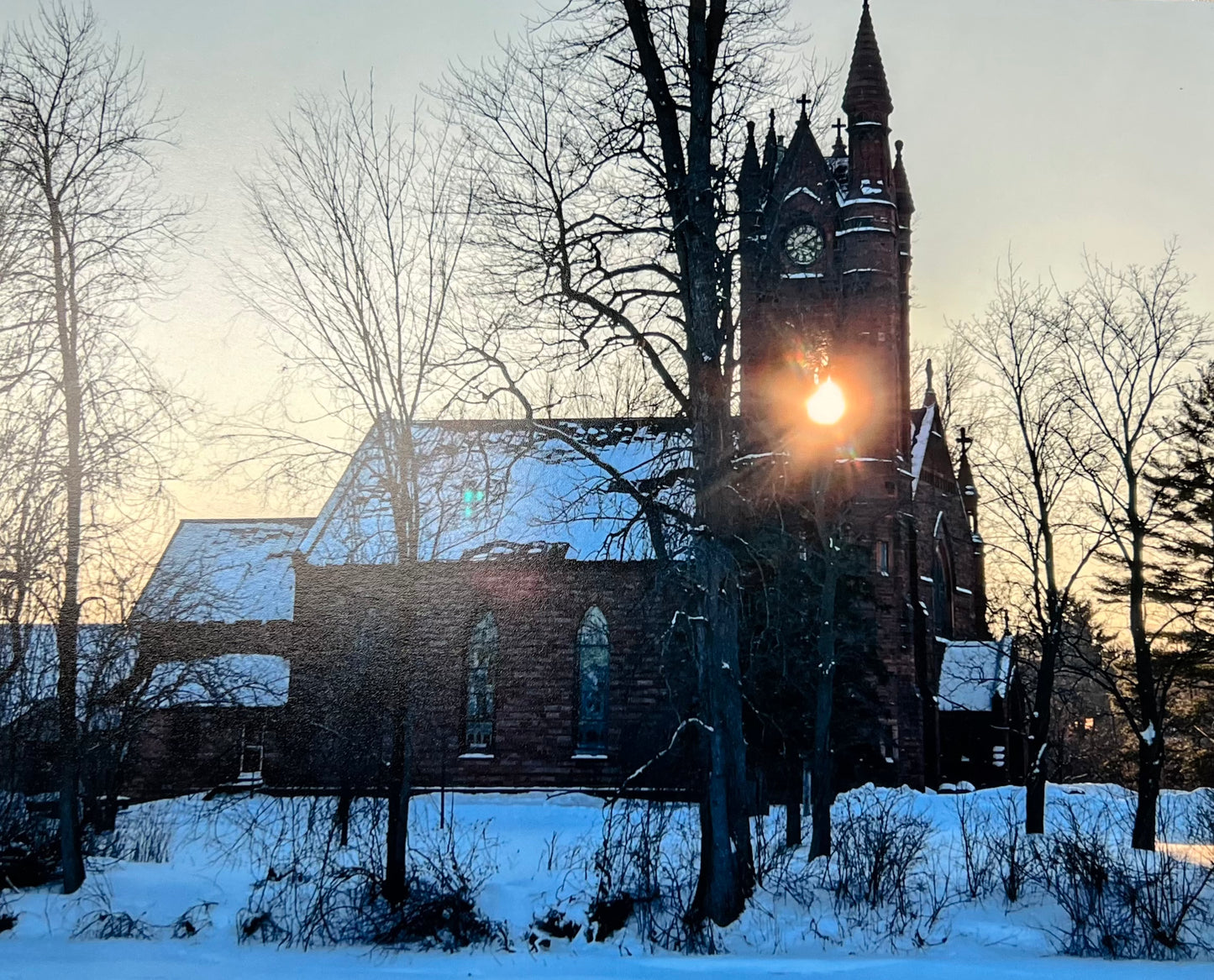 A Winter Sunset on Fall Island, Photo Print on Wood