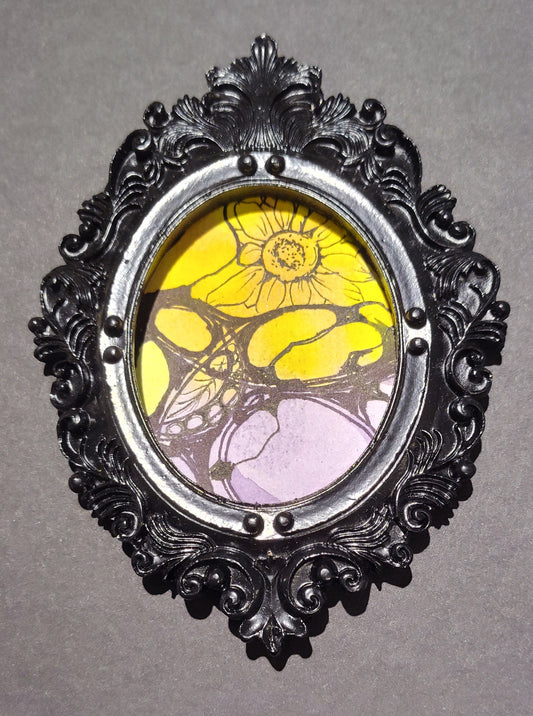 Orange & Purple Abstract Floral in Black Oval frame by Dominique LaVoie