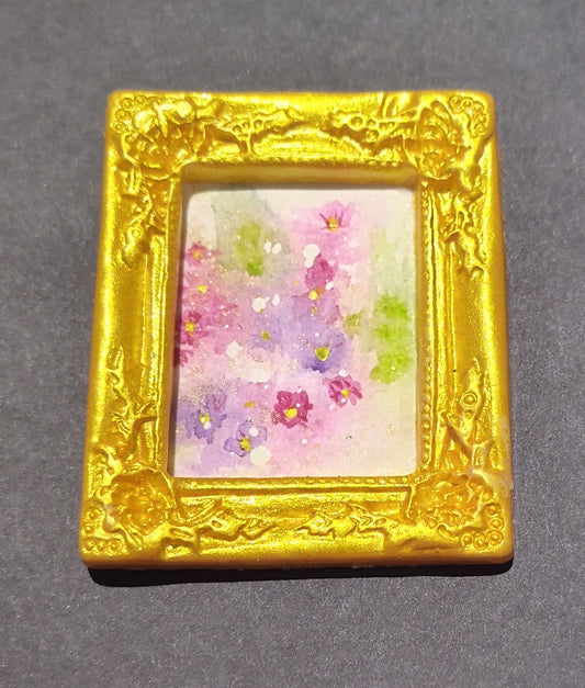 Pink & Purple Abstract in Gold Rectangle frame by Dominique LaVoie