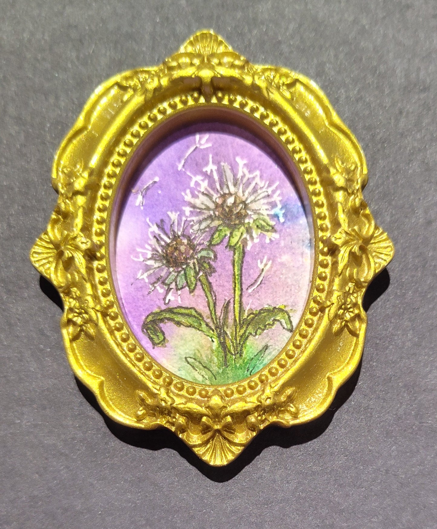 Purple Dandelions in Bronze Oval frame by Dominique LaVoie