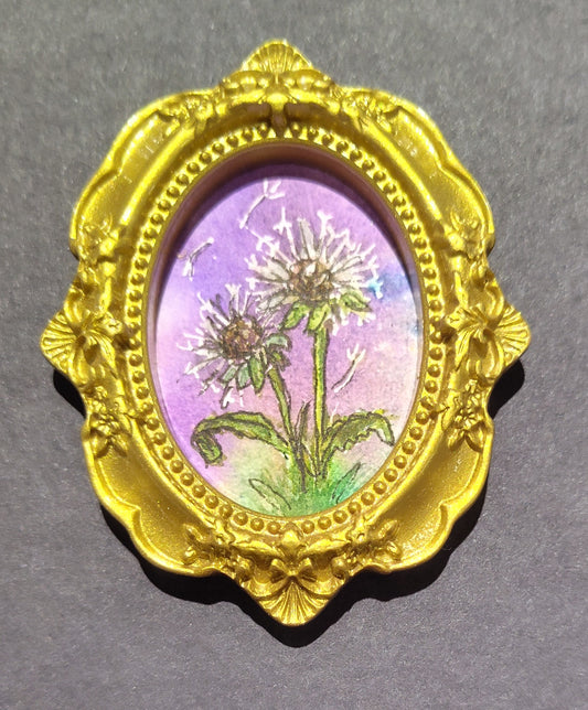 Purple Dandelions in Bronze Oval frame by Dominique LaVoie