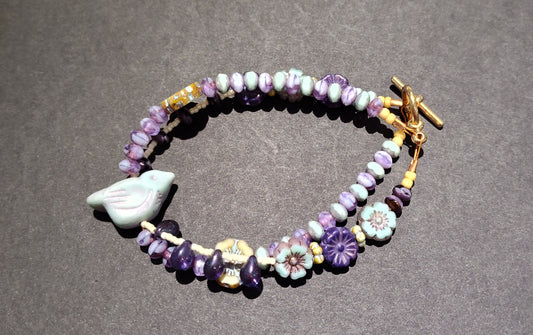 Blue & Purple double strand Birdie Bracelet - Goblin's Market  - Virginia Burnett