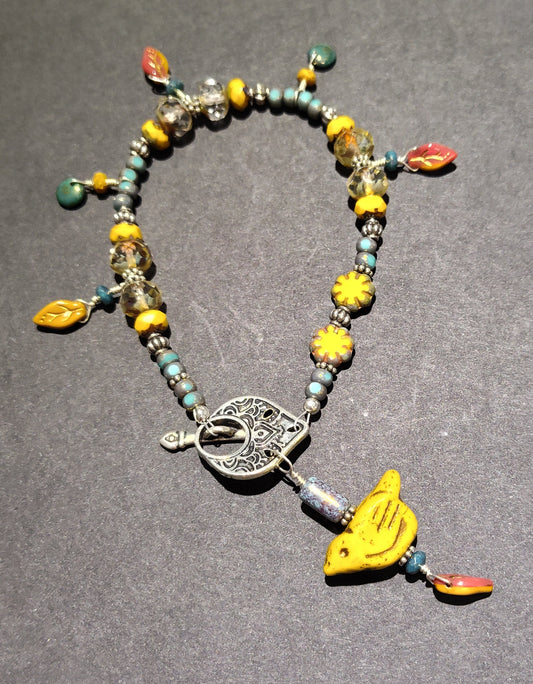 Marigold & Teal Birdie Bracelet - Goblin's Market  - Virginia Burnett