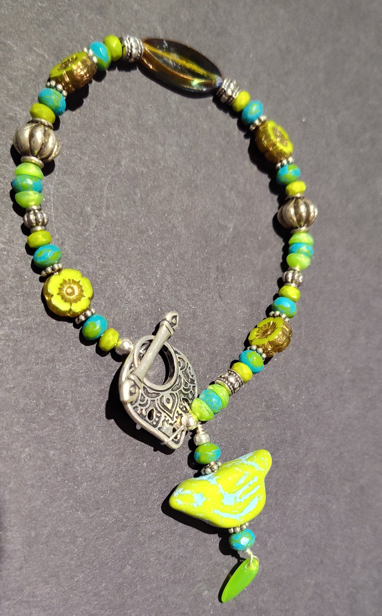 Lime & Turquoise Birdie Bracelet - Goblin's Market  - Virginia Burnett
