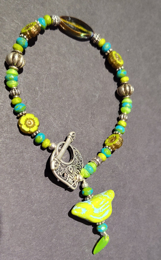 Lime & Turquoise Birdie Bracelet - Goblin's Market  - Virginia Burnett
