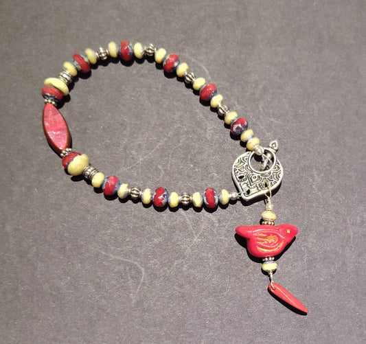Scarlet & Ivory Birdie Bracelet - Goblin's Market  - Virginia Burnett