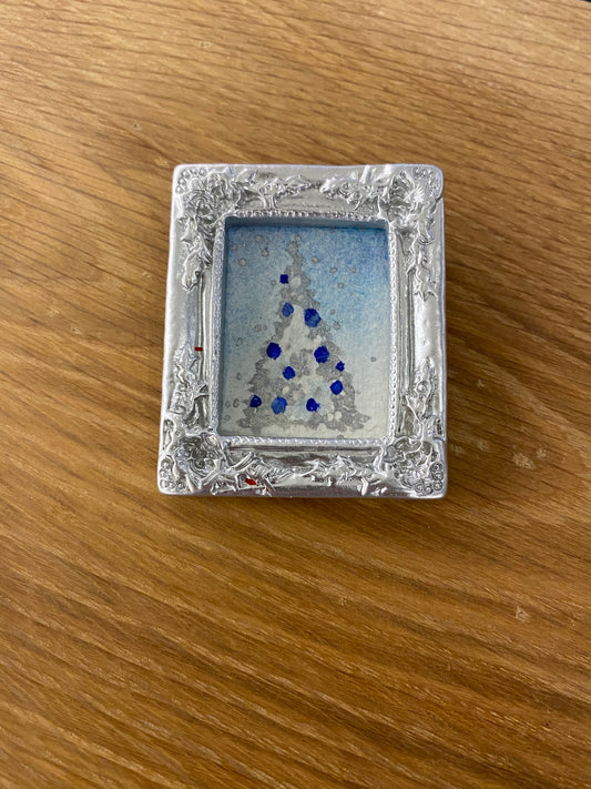 Blue Christmas Tree and Silver Frame by Dominique LaVoie