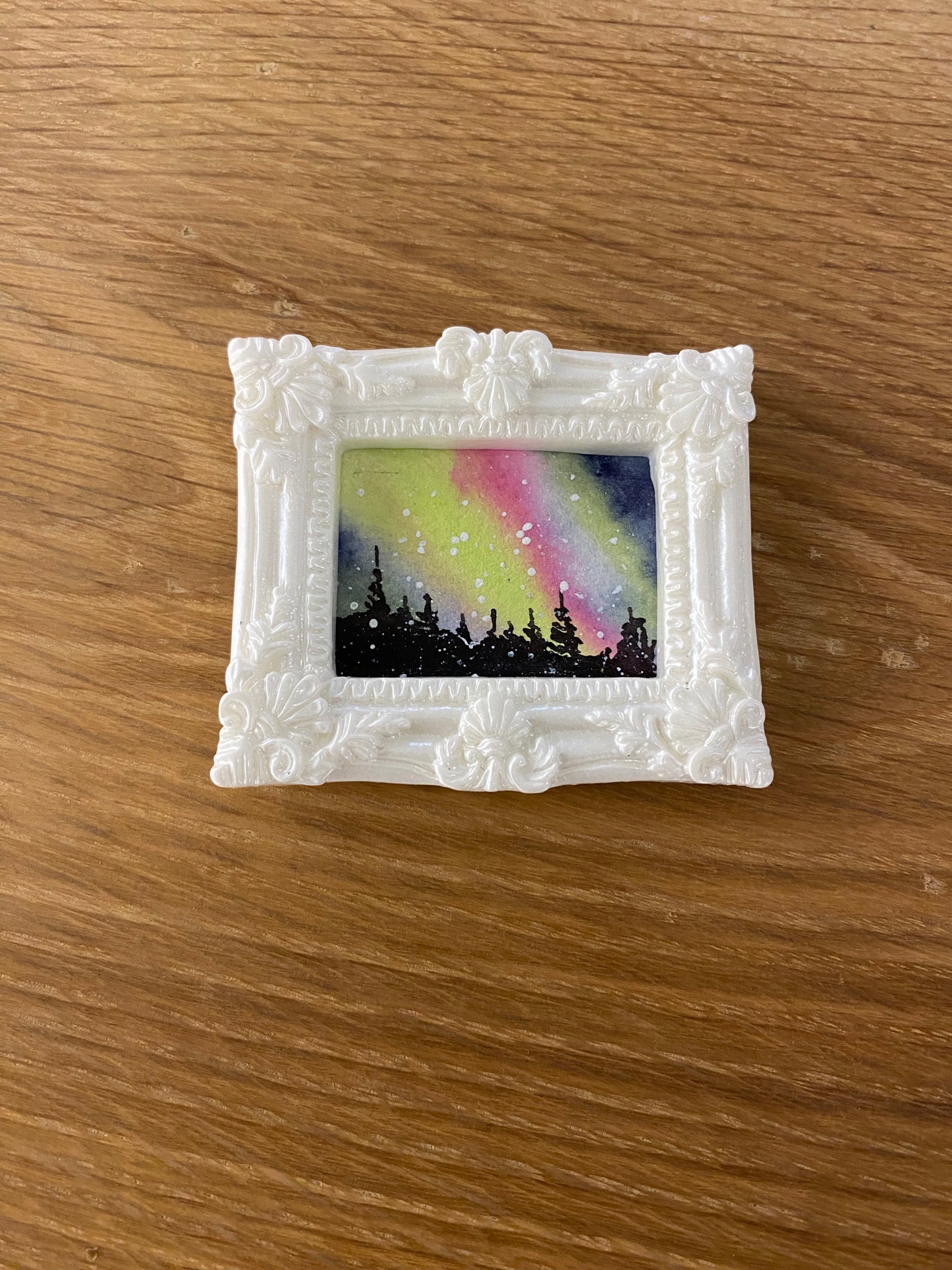 Northern Lights in White Frame by Dominique LaVoie