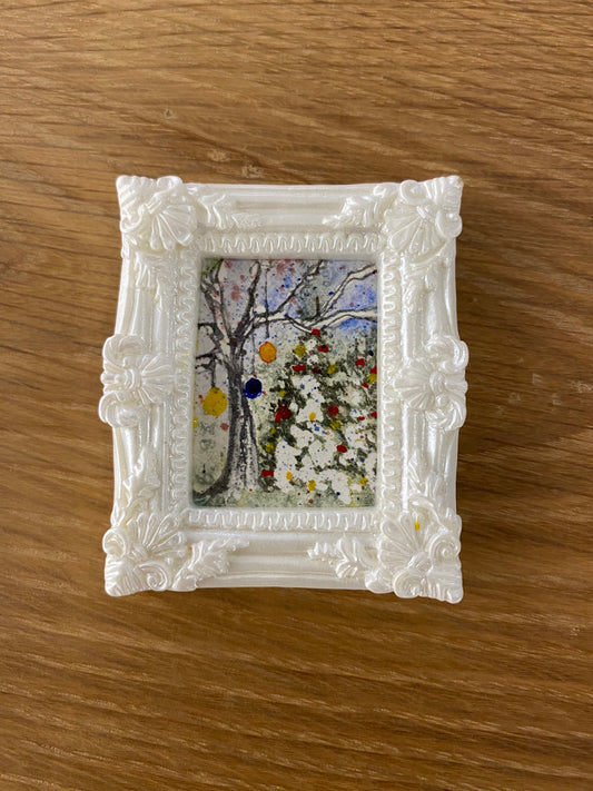 Trees with Ornaments in White Frame by Dominique LaVoie