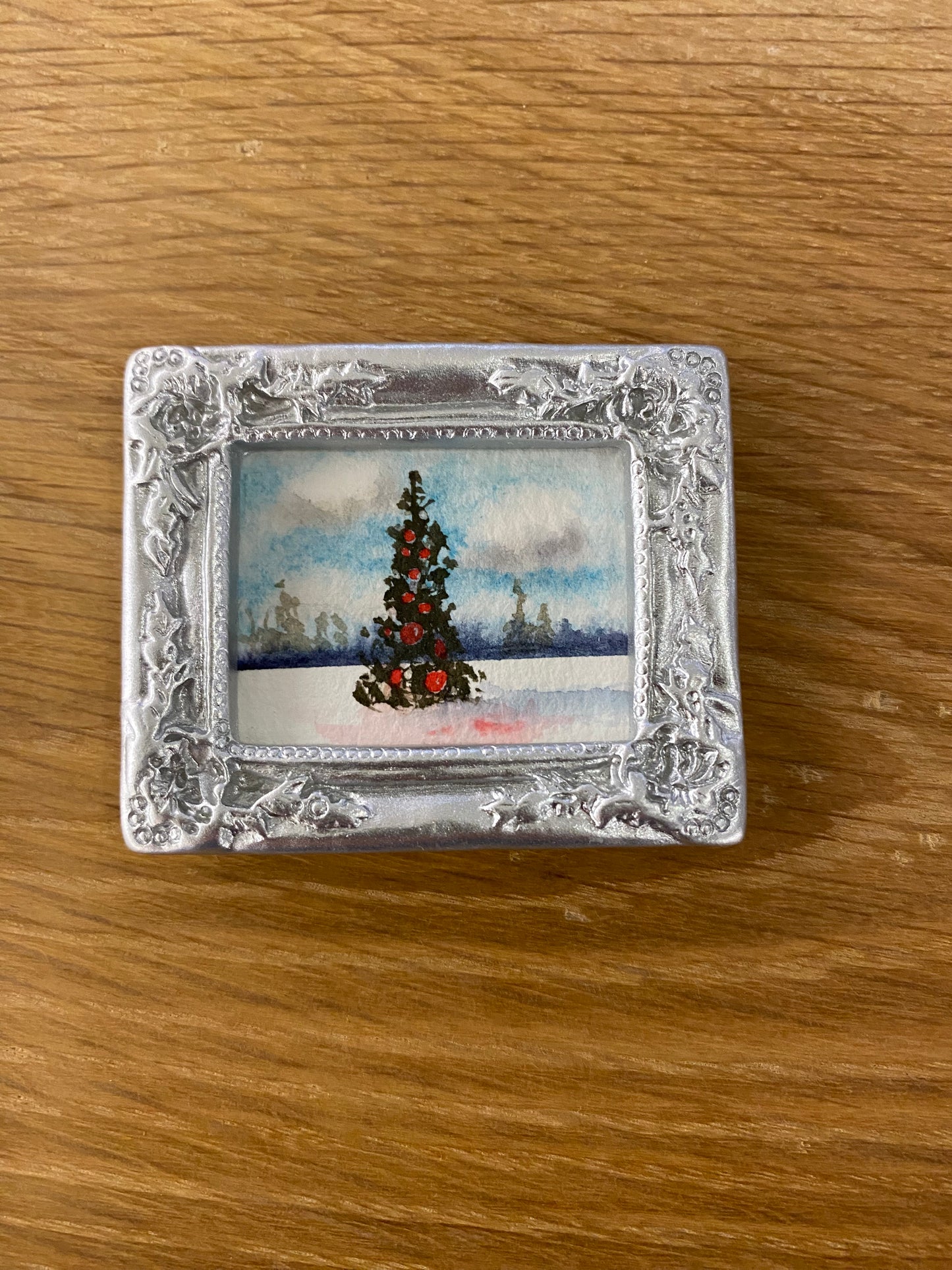 Red Ornaments Tree in Silver Frame by Dominique LaVoie