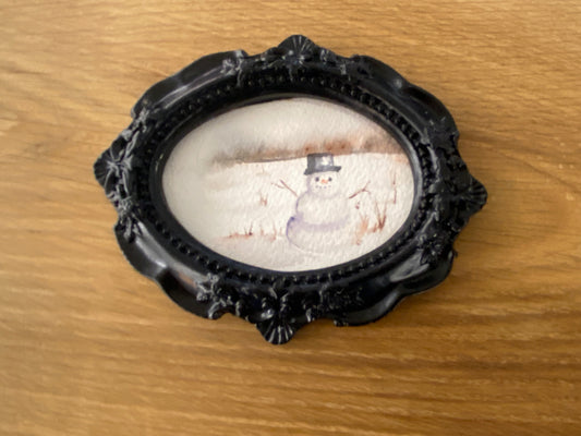 Snowman in Large Black Frame by Dominique LaVoie