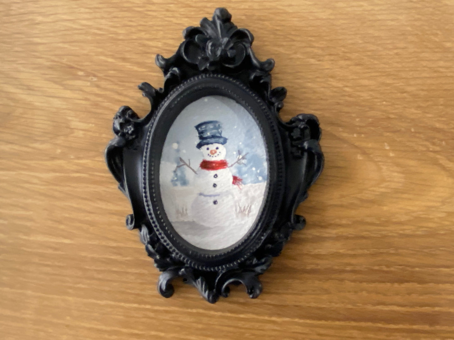 Snowman in Large Black Frame by Dominique LaVoie