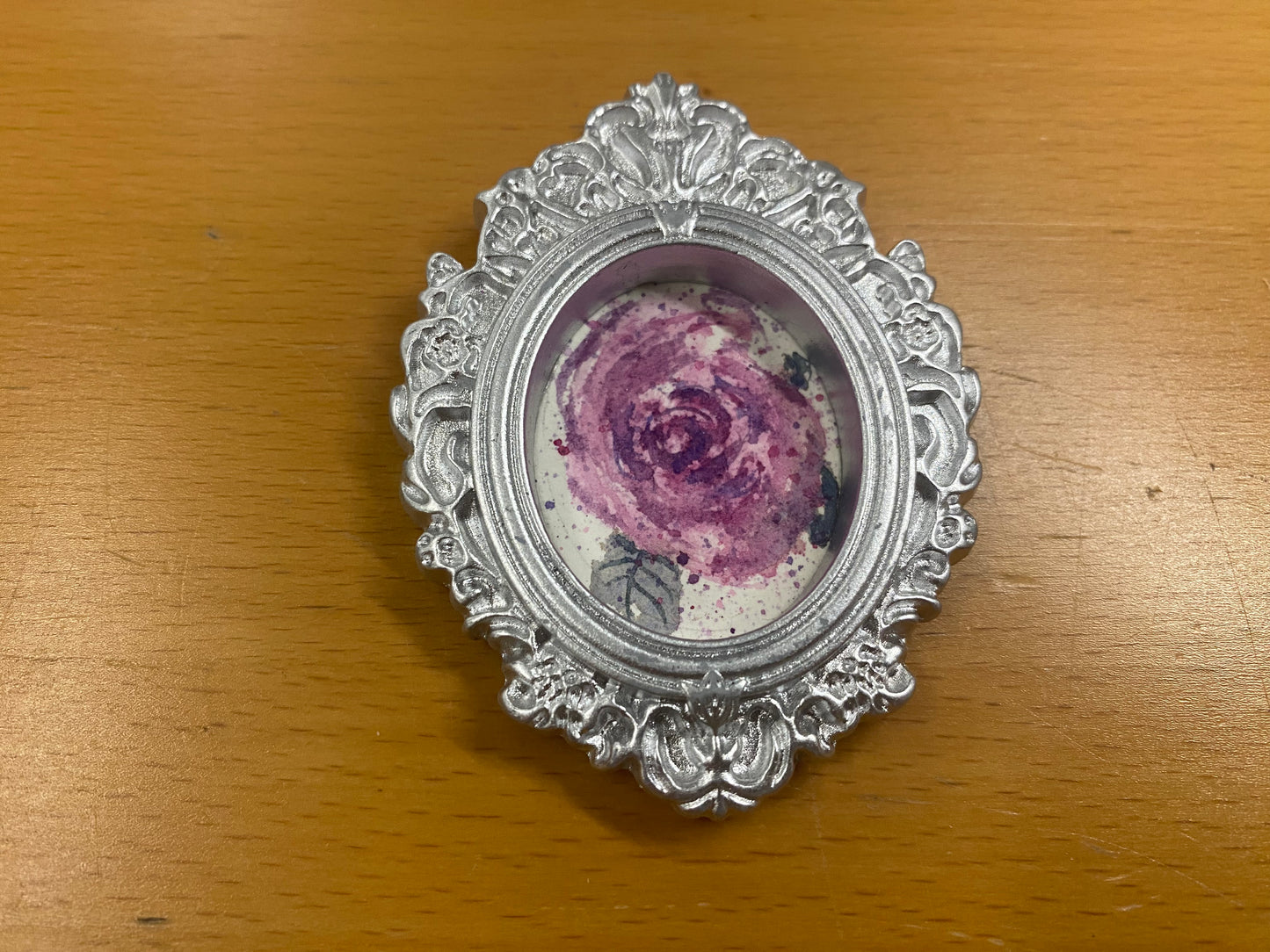 Silver Oval Frame with Purple Flower by Dominique LaVoie