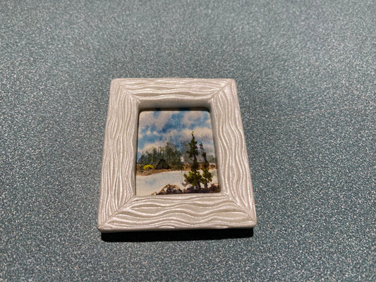 2 Pines and Blue Sky with White Frame by Dominique LaVoie