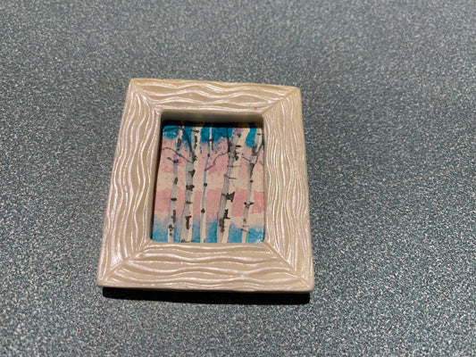 Pink/Blue Birches with White Frame by Dominique LaVoie