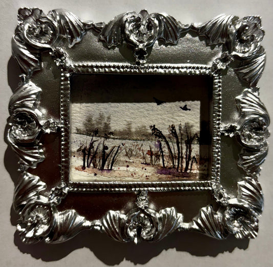 Silver framed watercolor of grasses with stand - Dominique LaVoie