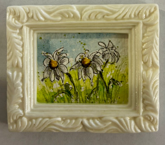 White framed daises with stand
