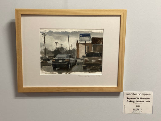 "Raymond St. Municipal Parking, Potsdam, 2024" Oil Painting by Jennifer Sampson