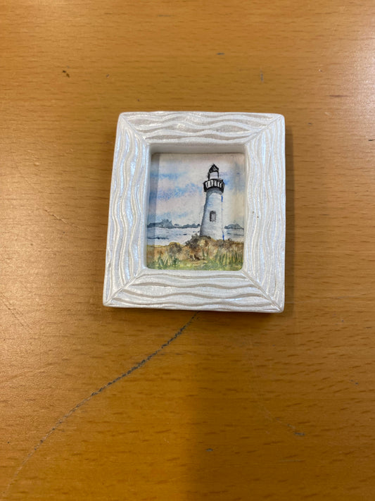 White Rectangle Frame with Lighthouse by Dominique LaVoie