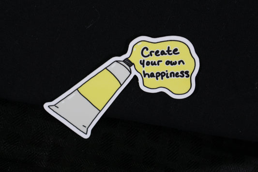Yellow Paint Sticker "Create Your Own Happiness" - Lacy Wood